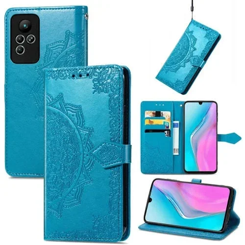 Estuche para Teléfono Infinix Note 11 Mandala Flower Cuero En Relieve (Azul)