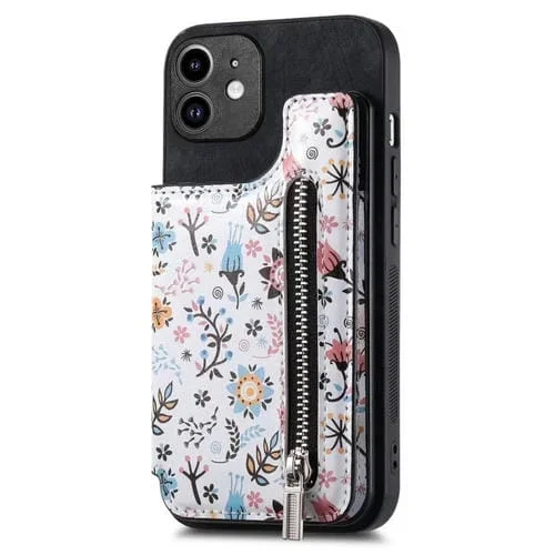 Estuche para Teléfono iPhone 11 con Billetera con Cremallera Pintada Retro (Negro)