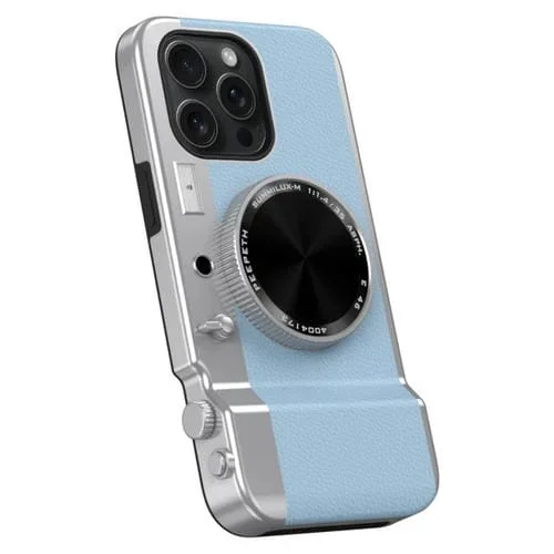 Estuche para Teléfono iPhone 11 Pro Max 3D Retro Cámara Bluetooth con Espejo Magsafe (Azul Claro)