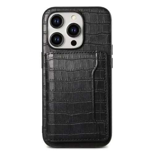 Estuche para Teléfono iPhone 11 Pro Max Diseño Bolsa para Tarjetas Textura Cocodrilo (Negro)