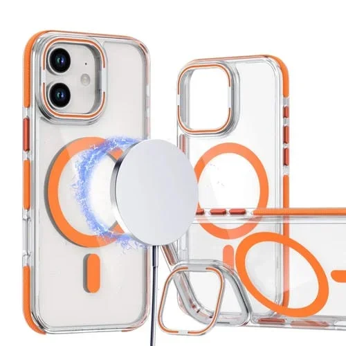 Estuche para teléfono iPhone 12/12 Pro Magsafe soporte abatible TPU híbrido acrílico (Naranja)