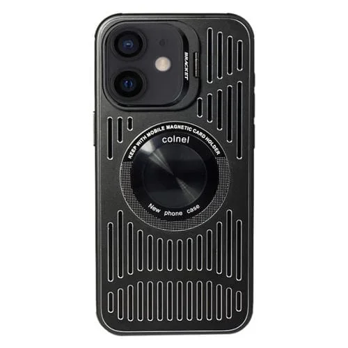Estuche para Teléfono iPhone 12 con Soporte de Lente de Metal y Disipación de Calor (Negro)