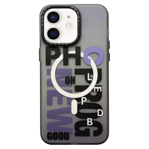 Estuche para Teléfono iPhone 12 Imd Magsafe Esmerilado Doble Capa (Letras Degradadas Moradas)