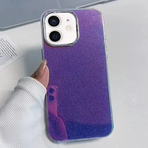 Estuche para Teléfono iPhone 12 Marco Galvanizado IMD Glitter Powder (Azul)