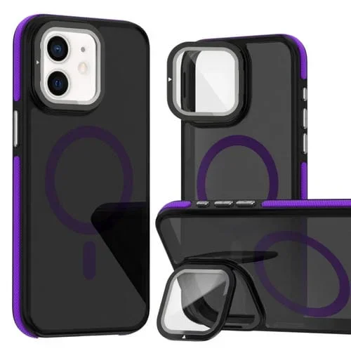 Estuche para Teléfono iPhone 12 Pro / 12 Magsafe con Película de Lente y Soporte Plegable (Púrpura)