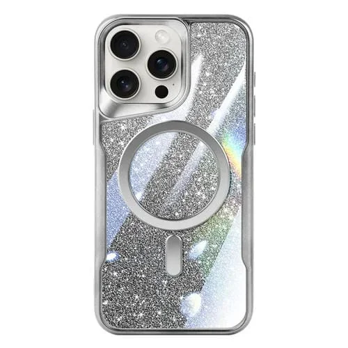 Estuche para Teléfono iPhone 12 Pro Blade Magsafe con Purpurina y Degradado Magnético para PC (Blanco Plateado)