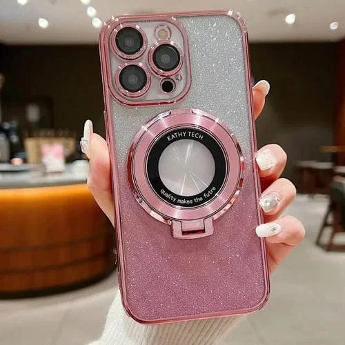 Estuche para teléfono iPhone 12 Pro Magsafe con soporte galvanizado y brillo degradado (Rosa)