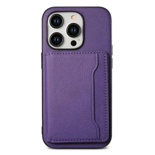 Estuche para Teléfono iPhone 12 Pro Max Diseño Bolsa para Tarjetas Textura Pantorrilla (Púrpura)