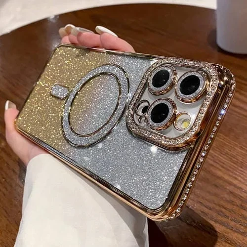 Estuche para teléfono iPhone 12 Pro Max Magsafe Chapado en brillo con degradado de diamante (Dorado)
