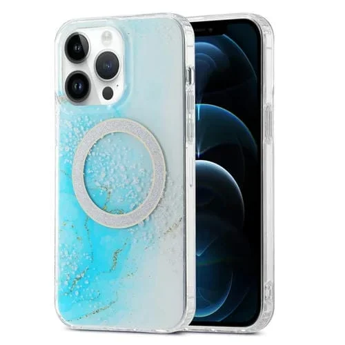 Estuche para Teléfono iPhone 12 Pro Max Magsafe Mármol Imd Doble Cara (Azul Cielo)
