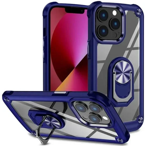 Estuche para Teléfono iPhone 12 Pro Max TPU + PC con Protección de Lente y Soporte para Anillo (Azul)