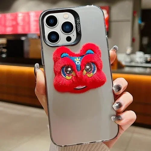 Estuche para Teléfono iPhone 12 Pro Muñeco Peluche Danza León Año Nuevo (Rojo) (Gris)
