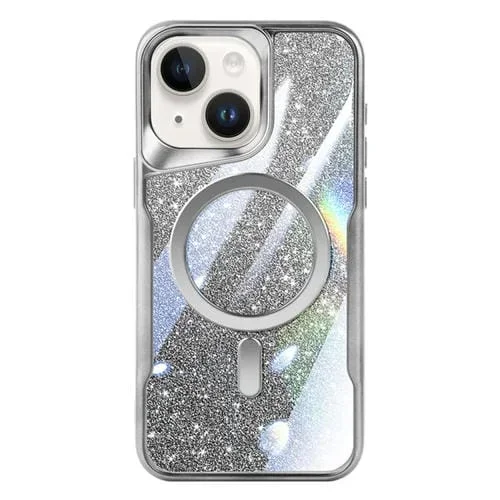 Estuche para Teléfono iPhone 13 Blade Magsafe con Purpurina y Degradado Magnético para PC (Blanco Plateado)