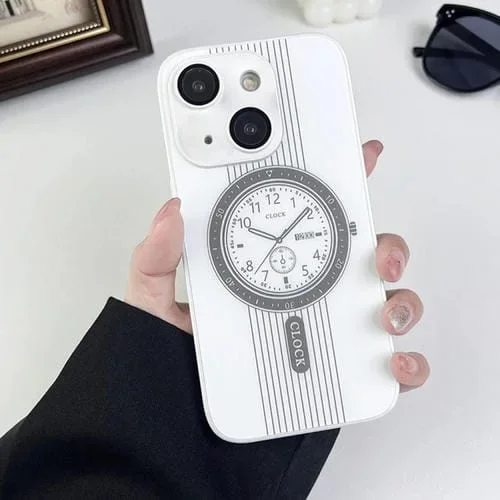 Estuche para Teléfono iPhone 13 con Protección de Lente Magnética y Patrón de Reloj (Blanco)