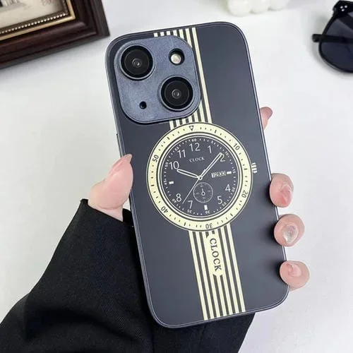 Estuche para Teléfono iPhone 13 con Protección de Lente Magnética y Patrón de Reloj (Negro)
