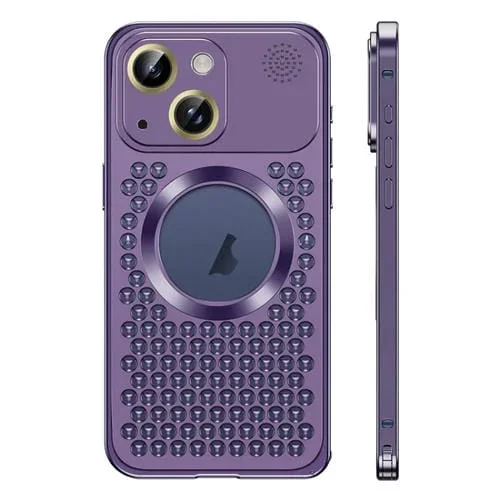 Estuche para teléfono iPhone 13 Metal Magnético Magsafe Aromaterapia Hebilla resorte (Púrpura)