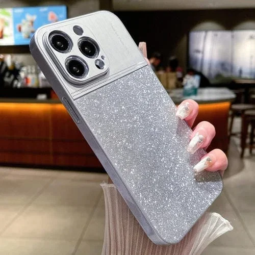 Estuche para teléfono iPhone 13 Pro a prueba de golpes con polvo de brillo metálico (Gris)
