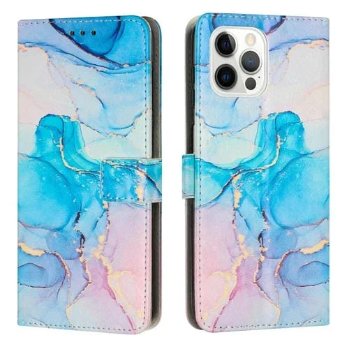 Estuche para teléfono iPhone 13 Pro Cuero Patrón de Mármol Pintado (Rosa Verde)