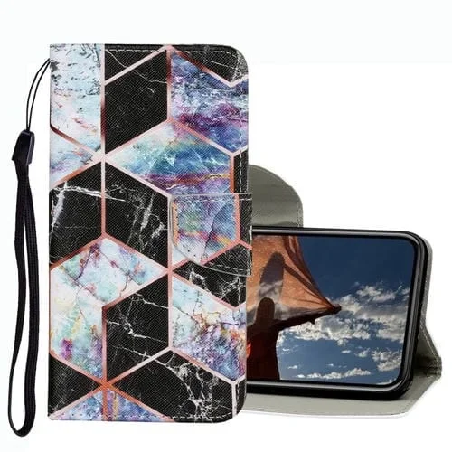 Estuche para teléfono iPhone 13 Pro Cuero patrón dibujo coloreado (Mármol Negro)