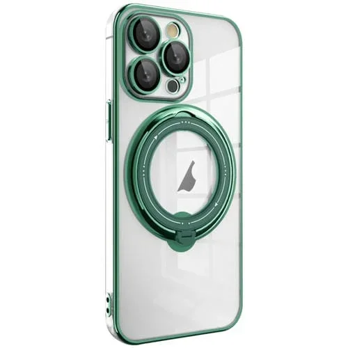 Estuche para teléfono iPhone 13 Pro Galvanoplastia Magsafe Soporte de rotación 360 grados a prueba de golpes (Verde Oscuro)