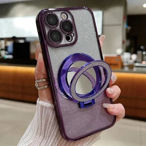 Estuche para Teléfono iPhone 13 Pro Magsafe con Soporte Espejo Plateado y Brillo Degradado (Púrpura)