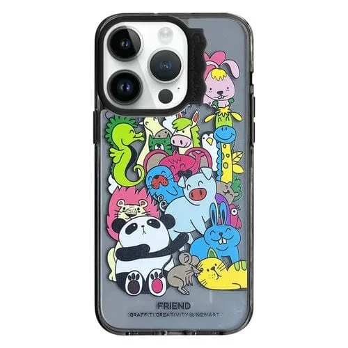 Estuche para Teléfono iPhone 13 Pro Max con Patrón Creativo y Círculo Ondulado (Animales Negros)