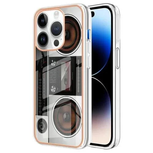 Estuche para teléfono iPhone 13 Pro Max Galvanoplastia Mármol Imd Doble Cara (Radio Retro)