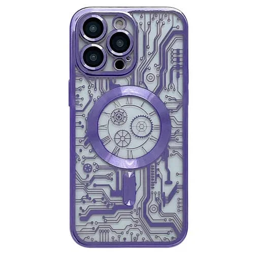 Estuche para Teléfono iPhone 13 Pro Max Patrón Placa Circuito Electrochapado Magsafe (Púrpura)