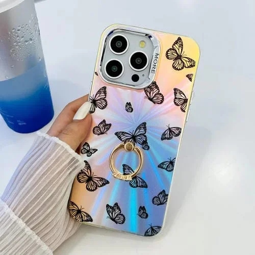 Estuche para Teléfono iPhone 13 Pro Soporte Anillo Mariposa Láser Galvanoplastia