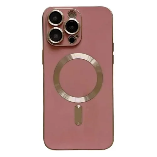 Estuche para Teléfono iPhone 13 Pro TPU con Revestimiento Magsafe y Película para Lentes (Rojo Rosa)