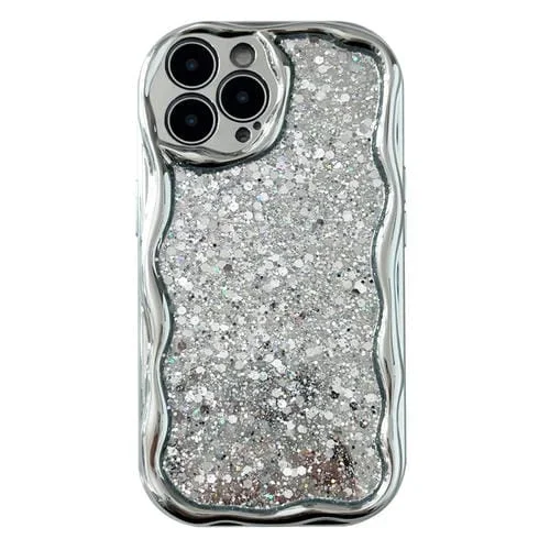Estuche para Teléfono iPhone 13 Pro TPU Galvanizado con Brillo y Borde Ondulado (Plateado)