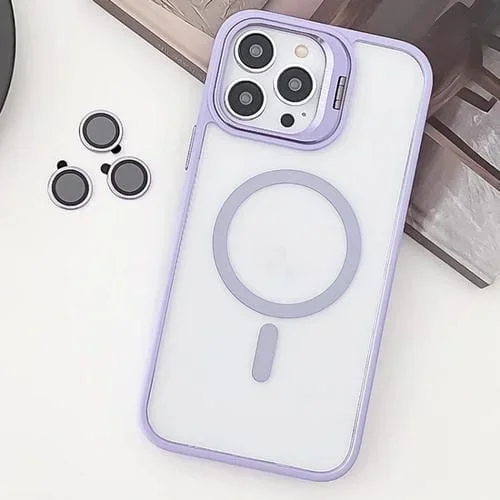 Estuche para teléfono iPhone 13 Pro TPU híbrido acrílico con soporte Magsafe y Película para Lentes (Púrpura Claro)