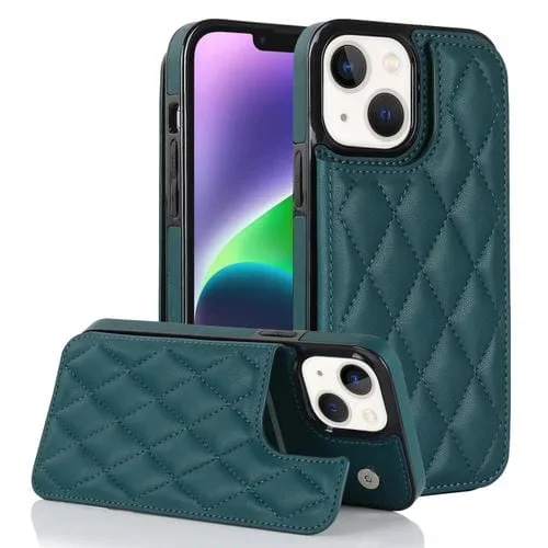 Estuche para Teléfono iPhone 14 Cuero PU Rombal Doble Hebilla (Verde)
