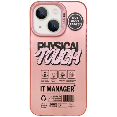 Estuche para teléfono iPhone 14 doble cara esmerilado con etiqueta en inglés (Rosa)