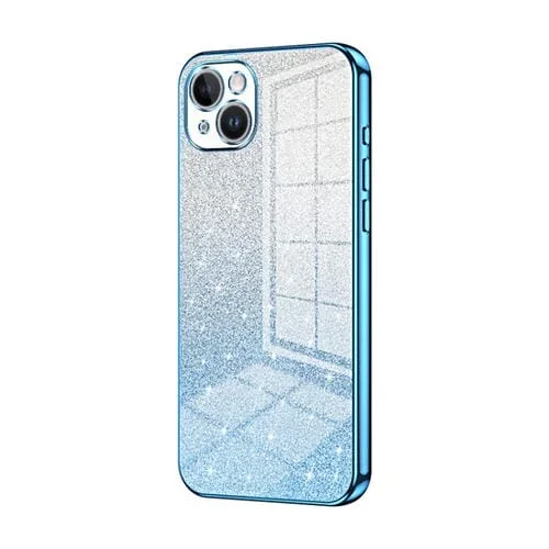 Estuche para Teléfono iPhone 14 Plus Galvanizado con Polvo de Brillo Degradado (Azul)