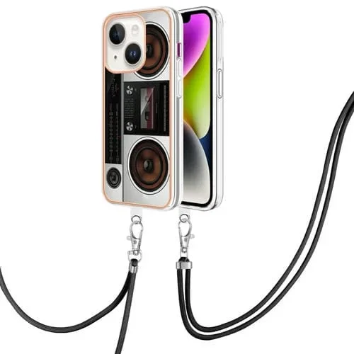 Estuche para Teléfono iPhone 14 Plus Imd Doble Cara con Galvanoplastia y Cordón (Radio Retro)