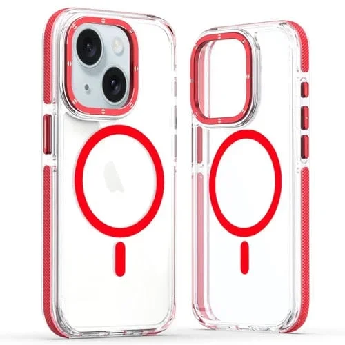 Estuche para Teléfono iPhone 14 Plus Magsafe Híbrido TPU Acrílico Transparente Doble Color (Rojo)