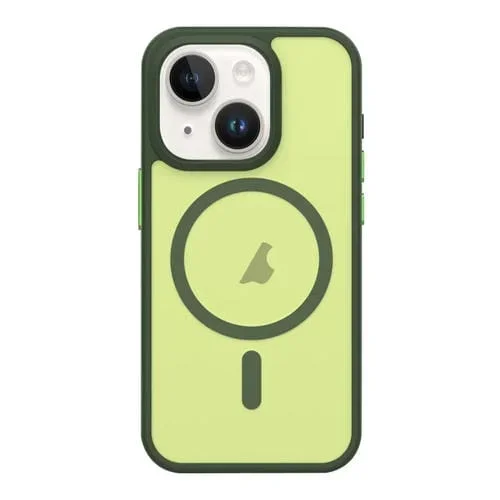 Estuche para teléfono iPhone 14 Plus Magsafe Mate a prueba de golpes Botón de metal Sensación de piel (Verde)