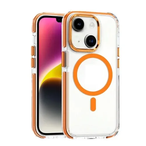 Estuche para Teléfono iPhone 14 Plus PC Transparente Híbrido Magsafe TPU Doble Color (Naranja)
