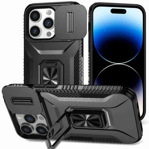 Estuche para Teléfono iPhone 14 Pro Max con Soporte Deslizante para Levas (Negro)