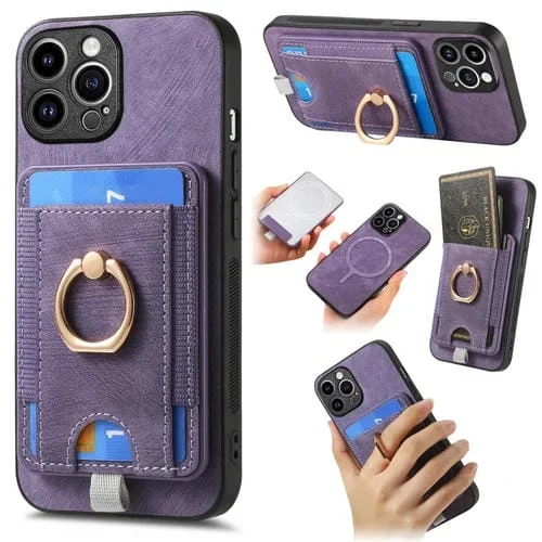 Estuche para Teléfono iPhone 14 Pro Max Cuero con Bolsa para Tarjeta Magnética Divisible Retro (Púrpura)