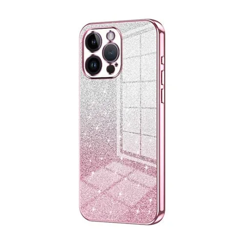 Estuche para Teléfono iPhone 14 Pro Max Galvanizado con Purpurina en Polvo Degradado (Rosa)