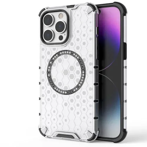 Estuche para Teléfono iPhone 14 Pro Max Honeycomb con Anillo Magnético y Protección a Prueba de Golpes (Blanco)