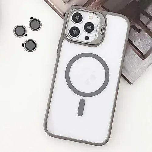 Estuche para Teléfono iPhone 14 Pro Max Magsafe TPU Híbrido Acrílico Soporte Película para Lentes (Gris)