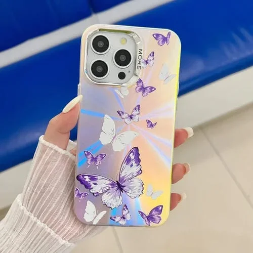 Estuche para Teléfono iPhone 14 Pro Max Mariposa Láser Galvanoplastia (Ab6)