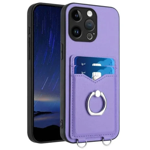 Estuche para Teléfono iPhone 14 Pro Max R20 con Soporte para Tarjeta y Anillo (Púrpura)