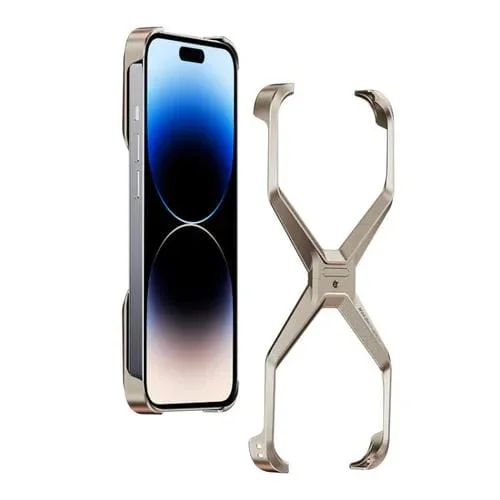 Estuche para Teléfono iPhone 14 Pro Metal en Forma de X sin Marco (Plateado)