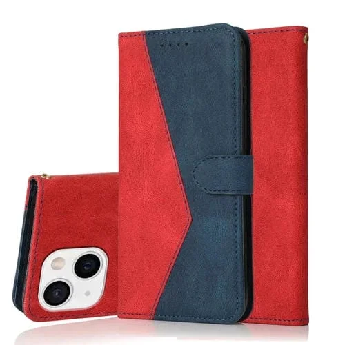 Estuche para Teléfono iPhone 15 Cuero Costuras Dos Colores (Rojo Azul)