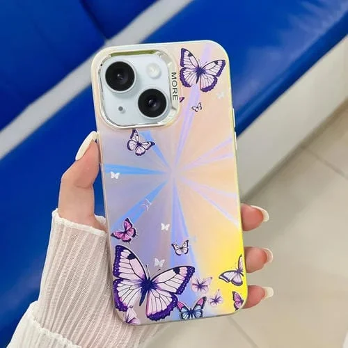 Estuche para Teléfono iPhone 15 Mariposa Láser de Galvanoplastia (Ab3)