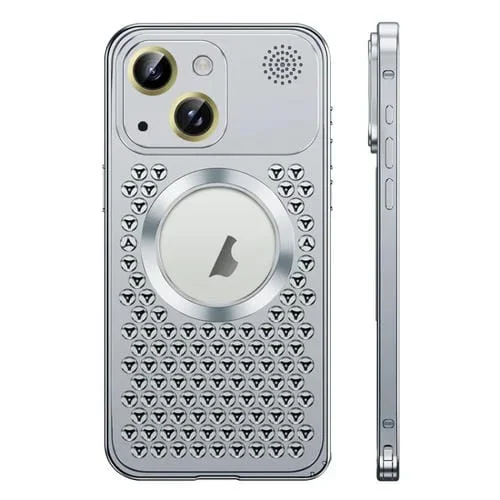 Estuche para Teléfono iPhone 15 Metal Magnético Magsafe Aromaterapia Hebilla de Resorte (Plateado)